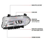 2015-2023 Dodge Charger LD LED Strip Projector Headlights w/ LED Sequential Turn Signal (Chrome Housing / Clear Lens)