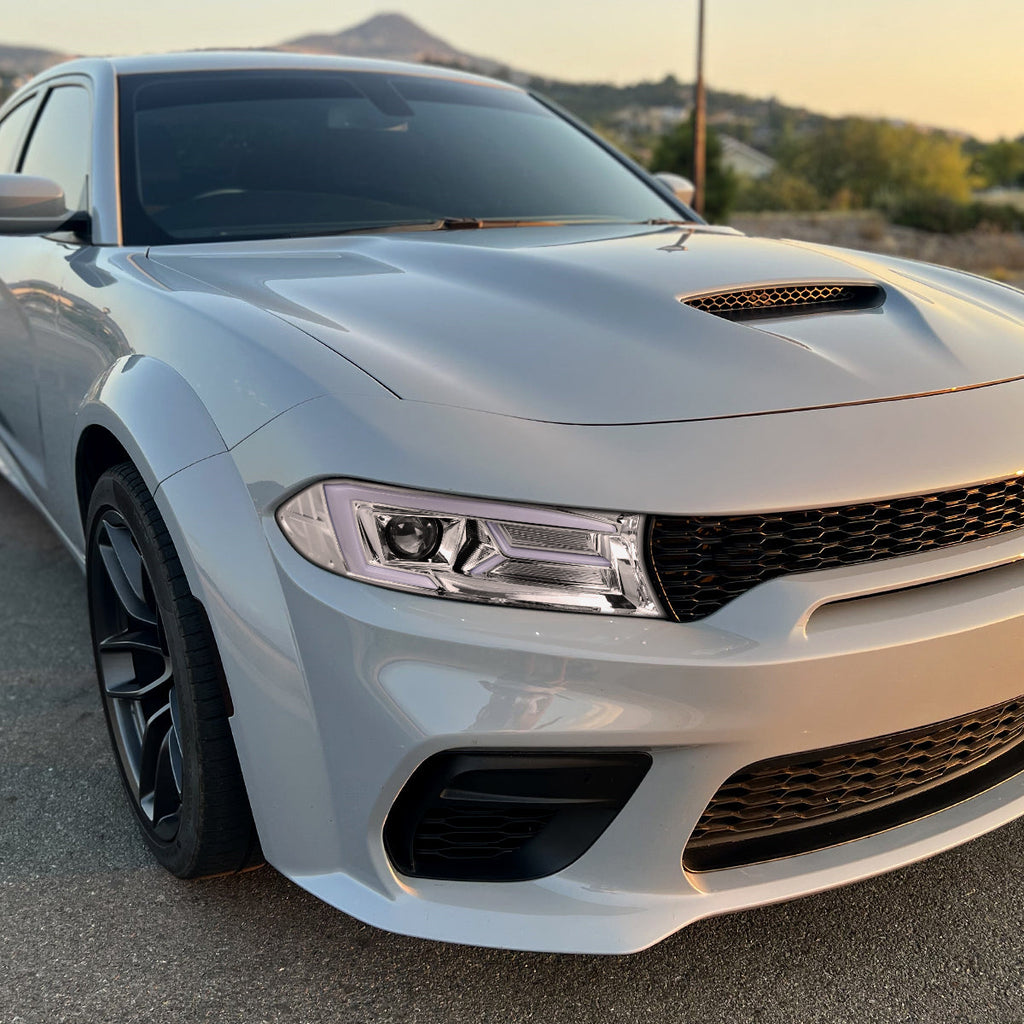 2015-2023 Dodge Charger LD LED Strip Projector Headlights w/ LED Sequential Turn Signal (Chrome Housing / Clear Lens)