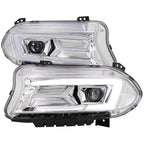 2015-2023 Dodge Charger LD LED Strip Projector Headlights w/ LED Sequential Turn Signal (Chrome Housing / Clear Lens)