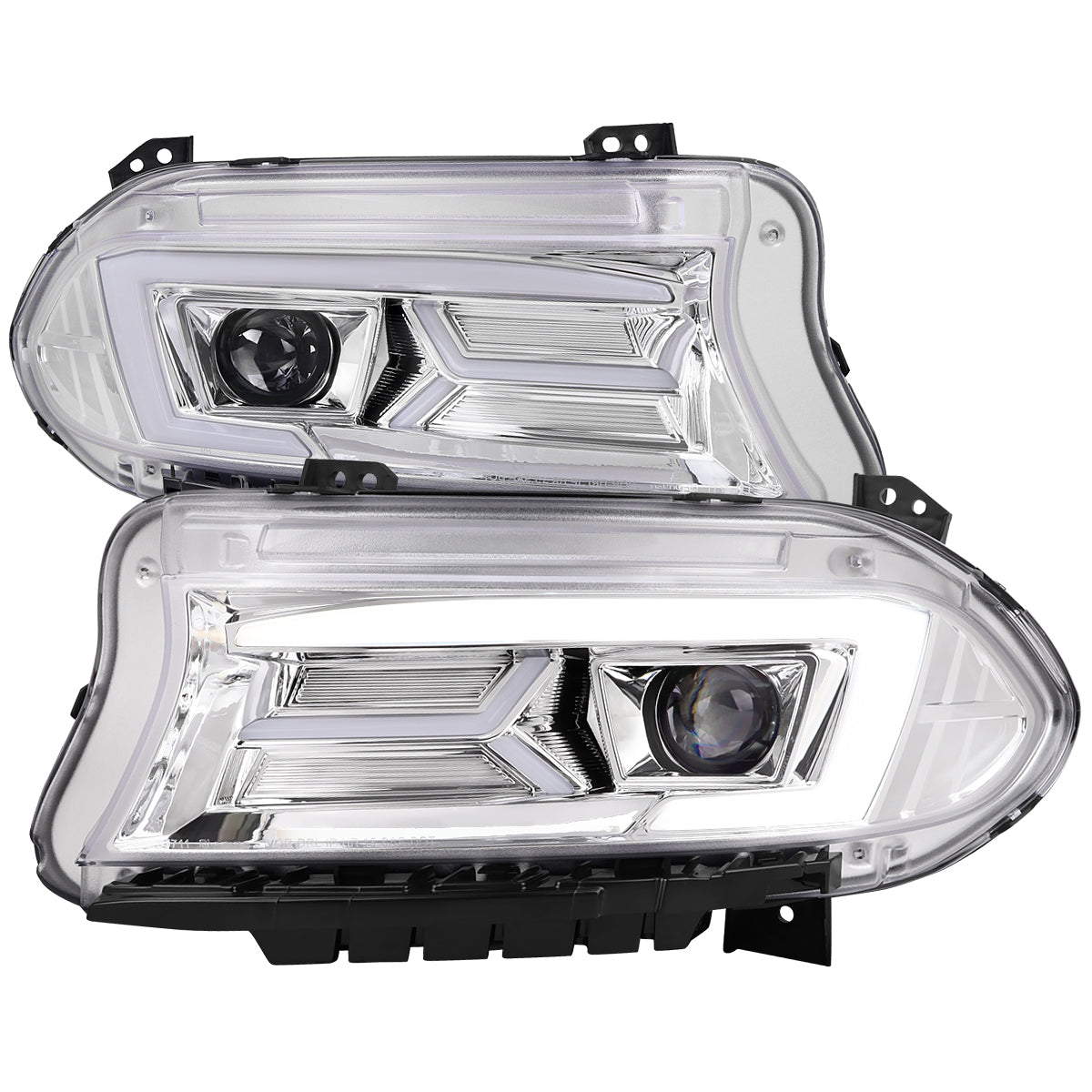 2015-2023 Dodge Charger LD LED Strip Projector Headlights w/ LED Sequential Turn Signal (Chrome Housing / Clear Lens)