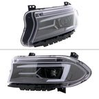 2015-2023 Dodge Charger LD LED Strip Projector Headlights w/ LED Sequential Turn Signal (Jet Black Housing / Clear Lens)