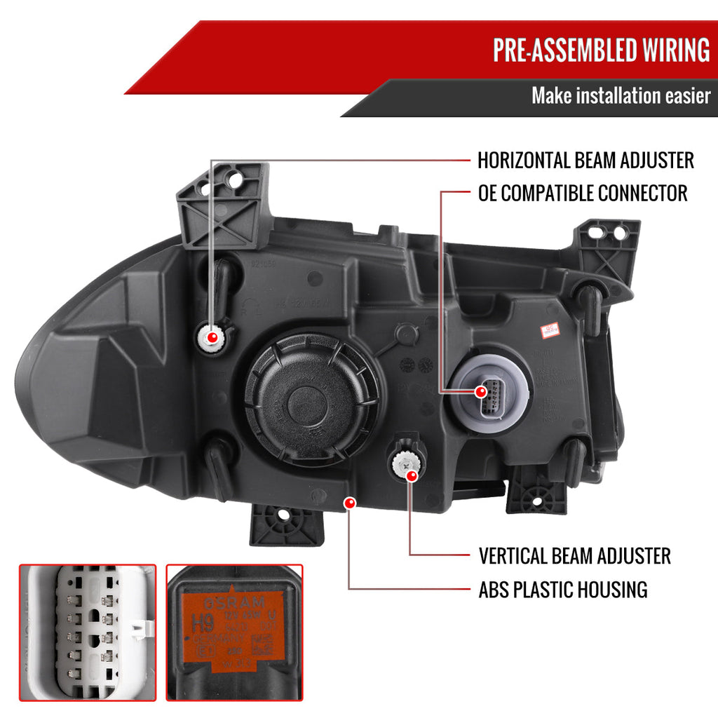 2015-2023 Dodge Charger LD LED Strip Projector Headlights w/ LED Sequential Turn Signal (Jet Black Housing / Clear Lens)