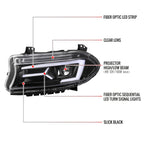 2015-2023 Dodge Charger LD LED Strip Projector Headlights w/ LED Sequential Turn Signal (Jet Black Housing / Clear Lens)