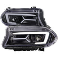 2015-2023 Dodge Charger LD LED Strip Projector Headlights w/ LED Sequential Turn Signal (Jet Black Housing / Clear Lens)