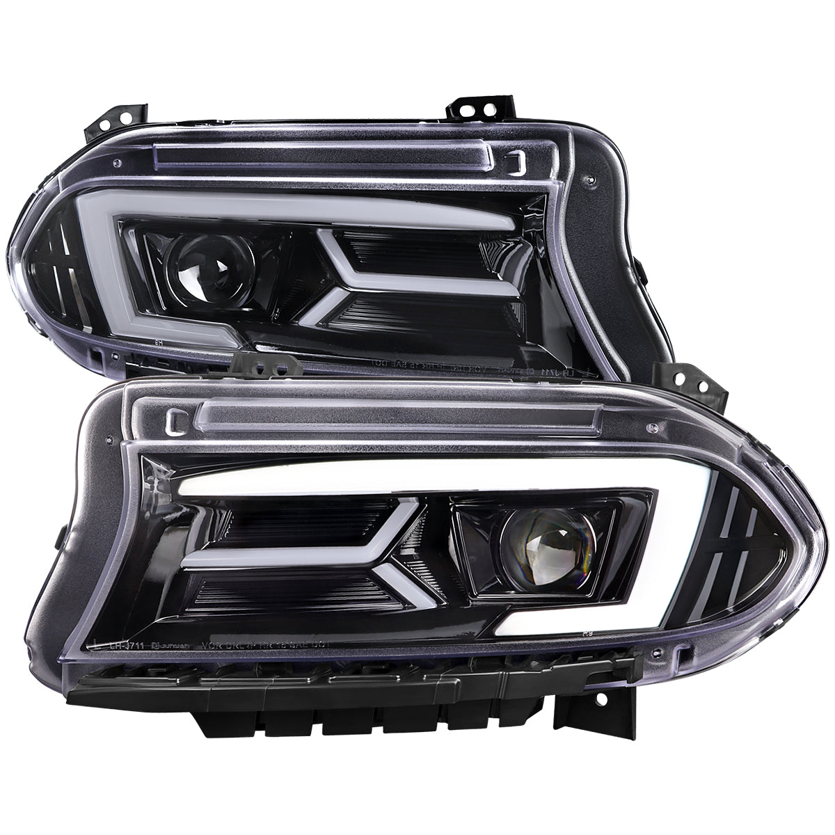 2015-2023 Dodge Charger LD LED Strip Projector Headlights w/ LED Sequential Turn Signal (Jet Black Housing / Clear Lens)
