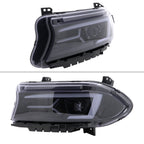 2015-2023 Dodge Charger LD LED Strip Projector Headlights w/ LED Sequential Turn Signal (Chrome Housing / Smoked Lens)