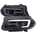 2015-2023 Dodge Charger LD LED Strip Projector Headlights w/ LED Sequential Turn Signal (Chrome Housing / Smoked Lens)