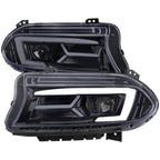 2015-2023 Dodge Charger LD LED Strip Projector Headlights w/ LED Sequential Turn Signal (Chrome Housing / Smoked Lens)