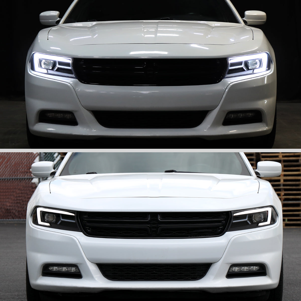 2015-2023 Dodge Charger LD LED Strip Projector Headlights w/ LED Sequential Turn Signal (Matte Black Housing / Clear Lens)