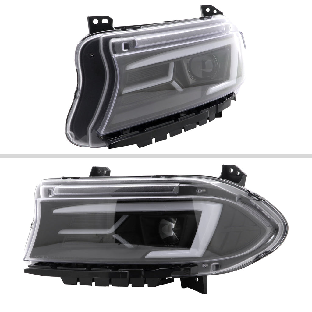 2015-2023 Dodge Charger LD LED Strip Projector Headlights w/ LED Sequential Turn Signal (Matte Black Housing / Clear Lens)