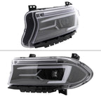 2015-2023 Dodge Charger LD LED Strip Projector Headlights w/ LED Sequential Turn Signal (Matte Black Housing / Clear Lens)