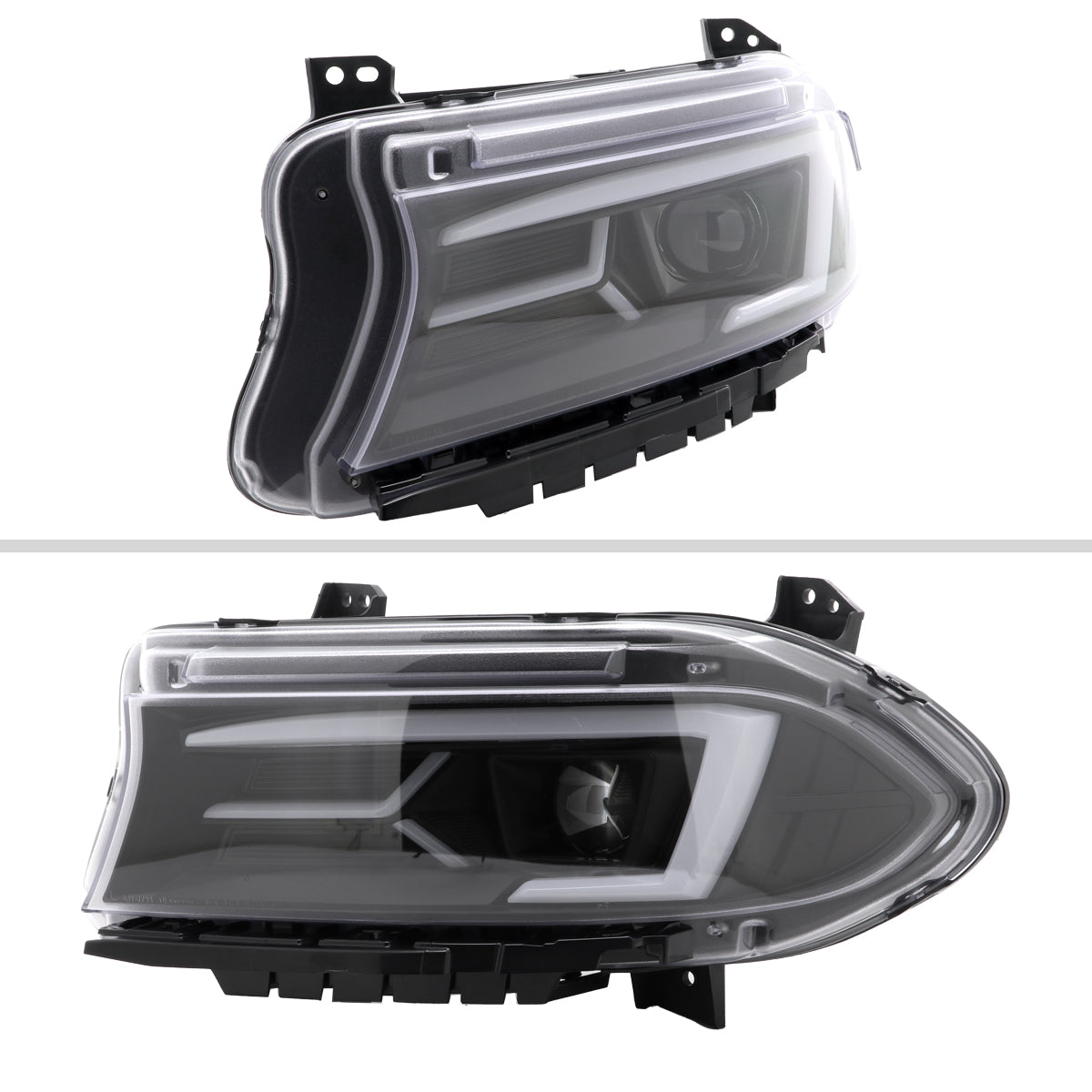 2015-2023 Dodge Charger LD LED Strip Projector Headlights w/ LED Sequential Turn Signal (Matte Black Housing / Clear Lens)