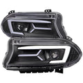 2015-2023 Dodge Charger LD LED Strip Projector Headlights w/ LED Sequential Turn Signal (Matte Black Housing / Clear Lens)