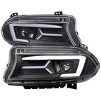 2015-2023 Dodge Charger LD LED Strip Projector Headlights w/ LED Sequential Turn Signal (Matte Black Housing / Clear Lens)