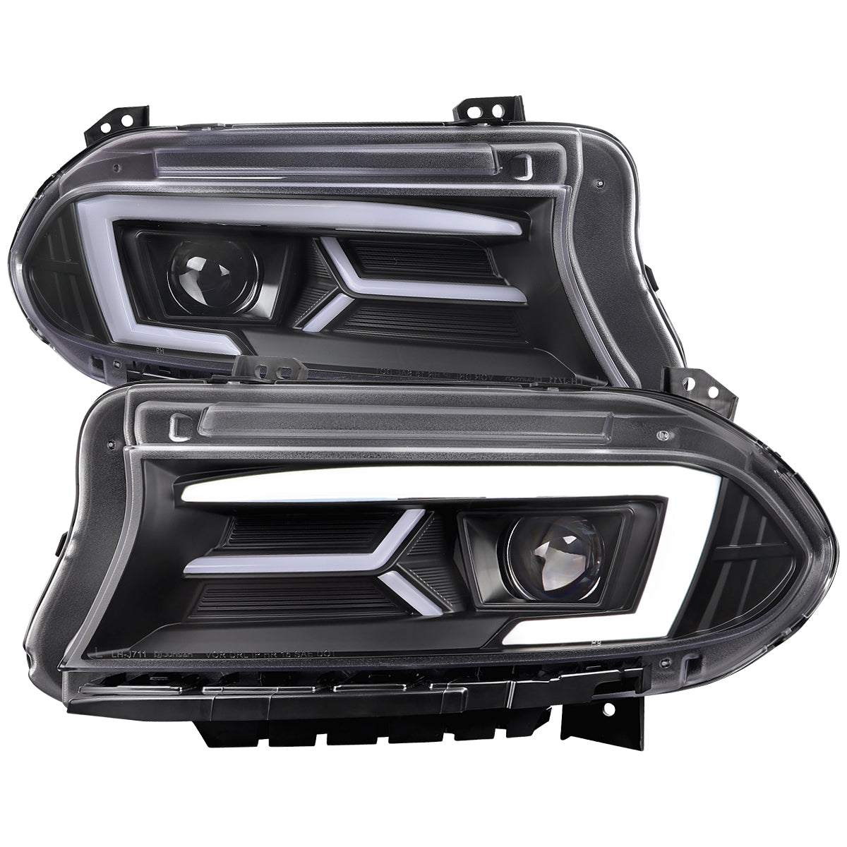 2015-2023 Dodge Charger LD LED Strip Projector Headlights w/ LED Sequential Turn Signal (Matte Black Housing / Clear Lens)