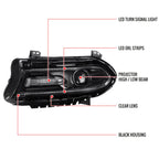 2015-2020 Dodge Charger LD Projector Headlights w/ LED C Strip & LED Turn Signal Lights (Black Housing / Clear Lens)