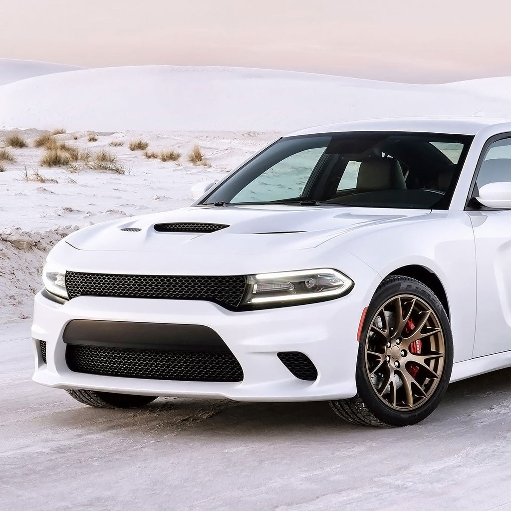 2015-2020 Dodge Charger LD Projector Headlights w/ LED C Strip & LED Turn Signal Lights (Black Housing / Clear Lens)