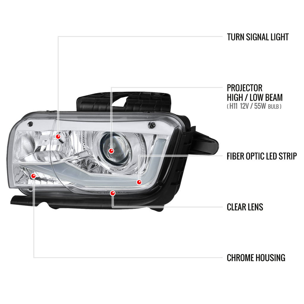 2010-2013 Chevrolet Camaro 5th Gen LED Bar Projector Headlights (Chrome Housing / Clear Lens)