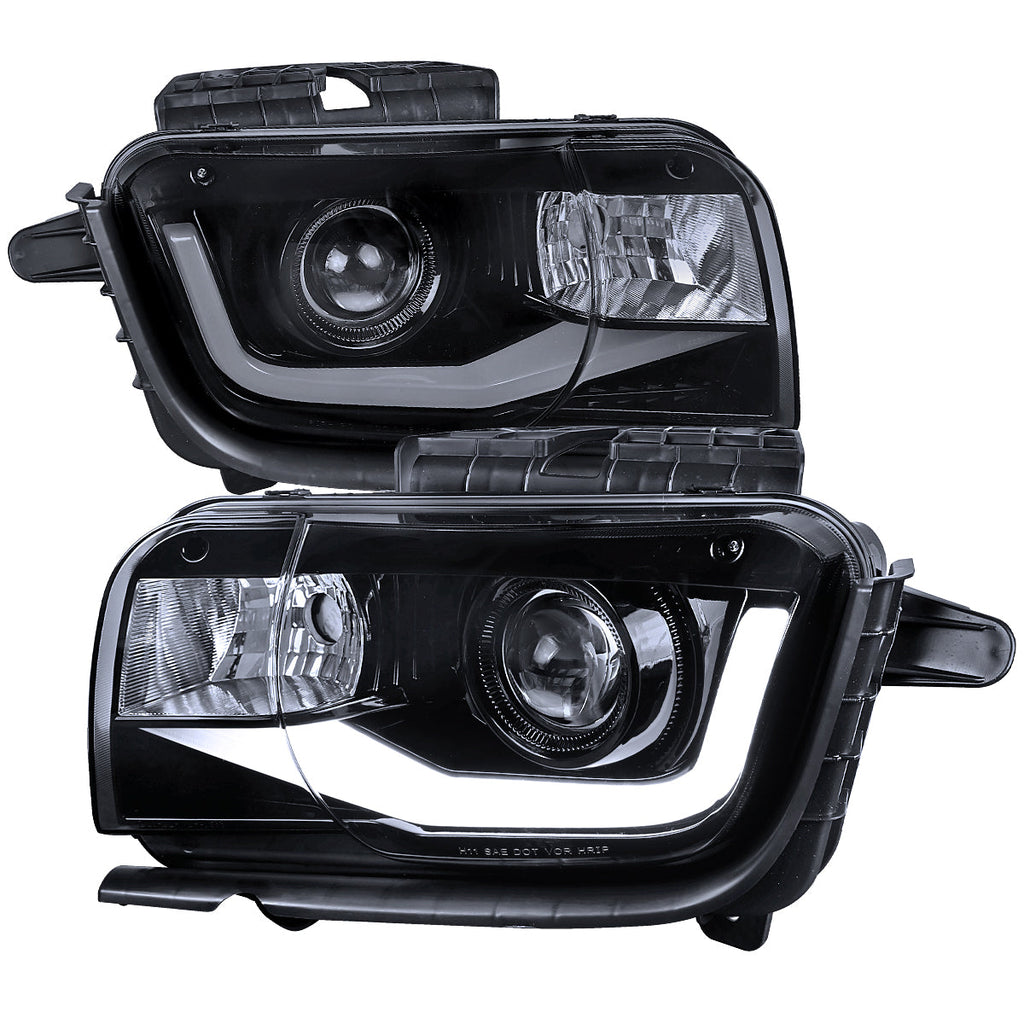 2010-2013 Chevrolet Camaro 5th Gen LED Bar Projector Headlights (Glossy Black Housing / Smoked Lens)