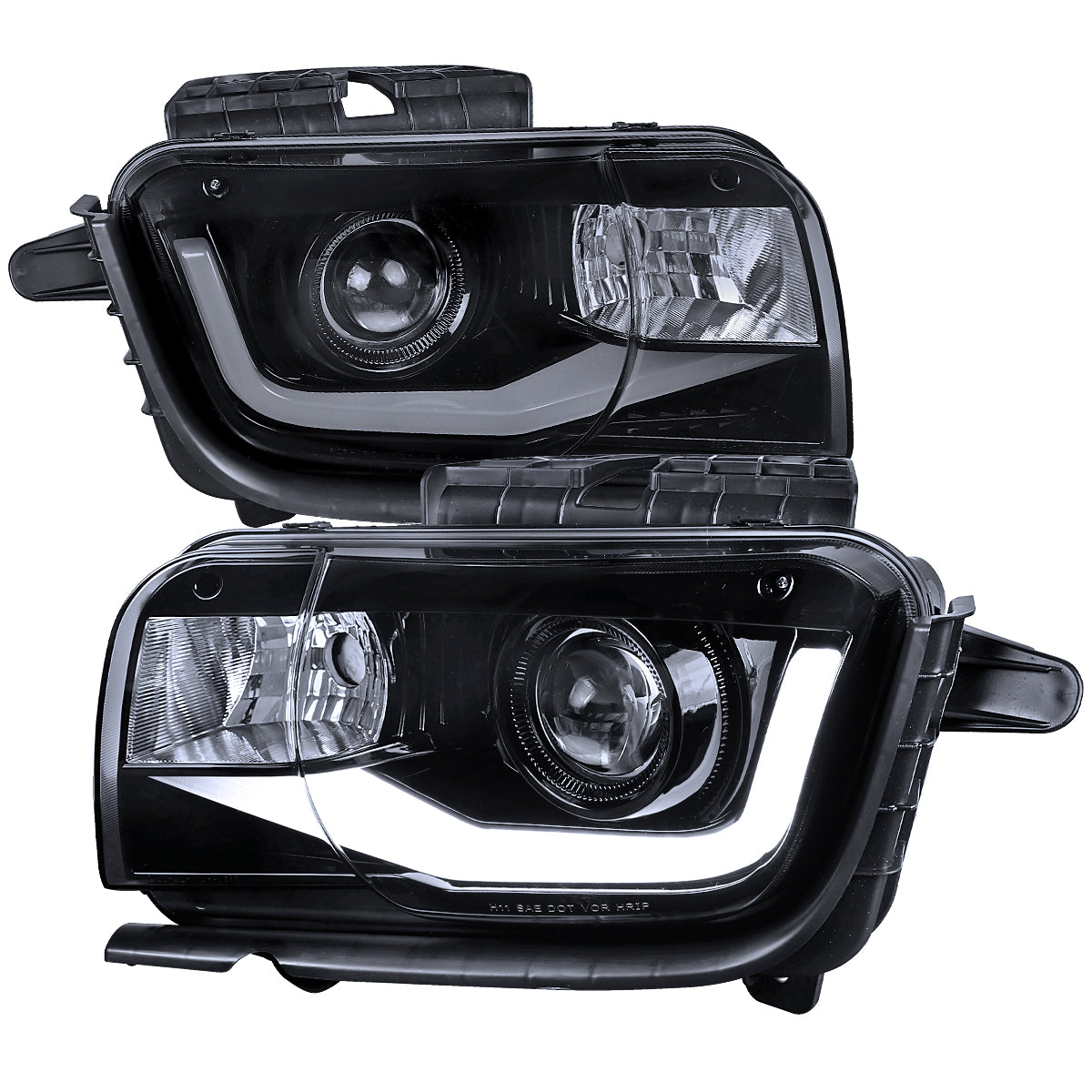 2010-2013 Chevrolet Camaro 5th Gen LED Bar Projector Headlights (Glossy Black Housing / Smoked Lens)