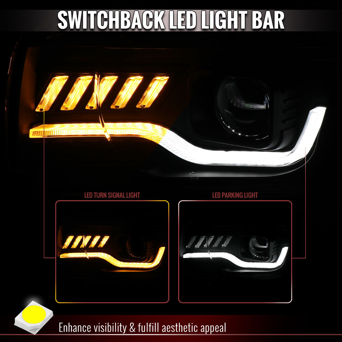 2010-2013 Chevrolet Camaro 5th Gen Projector Headlights w/ Switchback LED DRL (Matte Black Housing / Clear Lens)