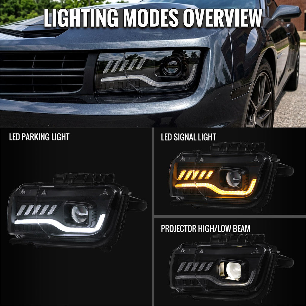 2010-2013 Chevrolet Camaro 5th Gen Projector Headlights w/ Switchback LED DRL (Matte Black Housing / Clear Lens)