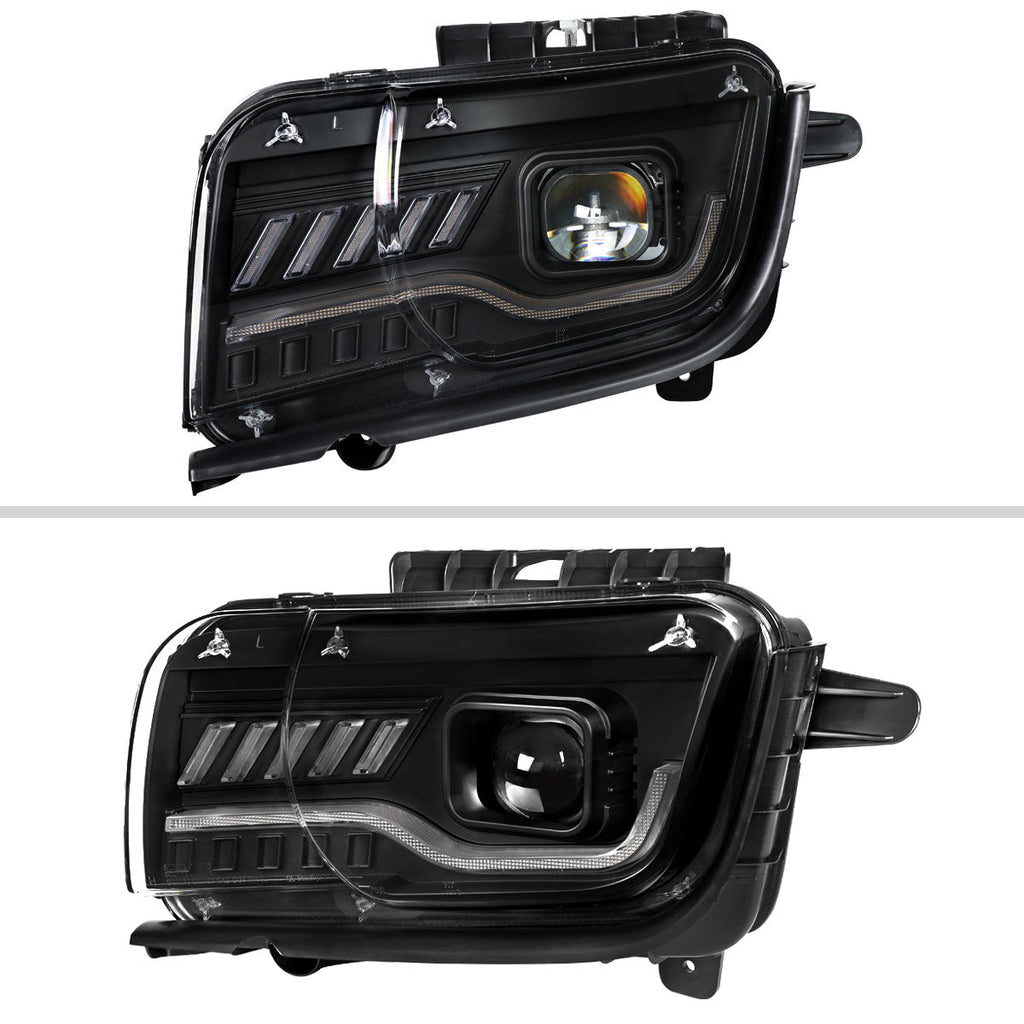 2010-2013 Chevrolet Camaro 5th Gen Projector Headlights w/ Switchback LED DRL (Matte Black Housing / Clear Lens)