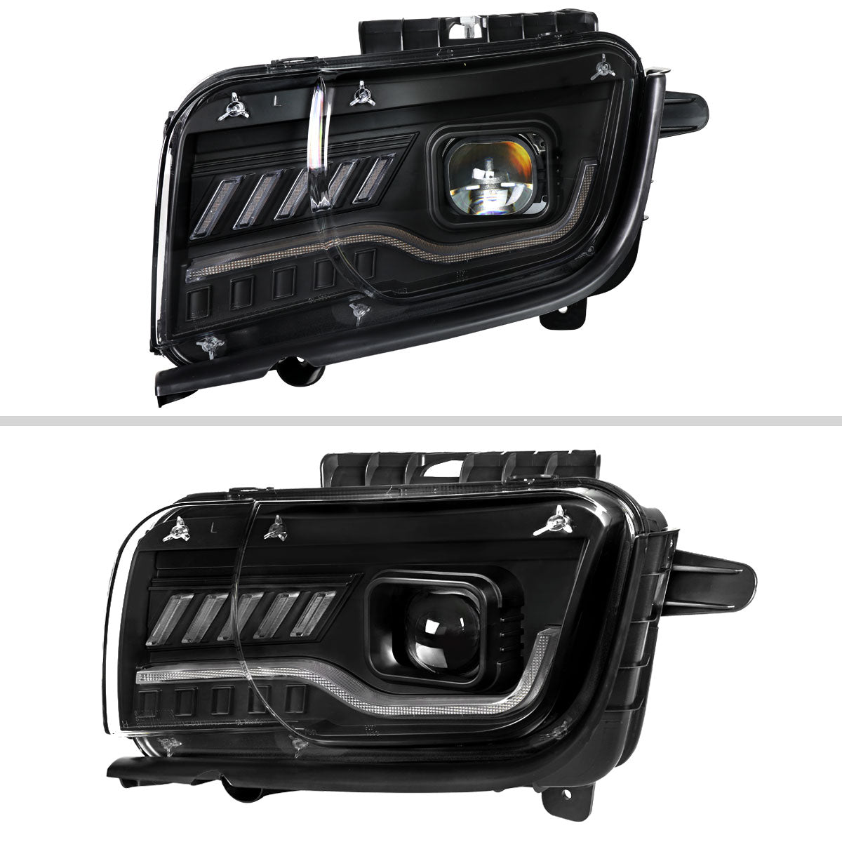 2010-2013 Chevrolet Camaro 5th Gen Projector Headlights w/ Switchback LED DRL (Matte Black Housing / Clear Lens)