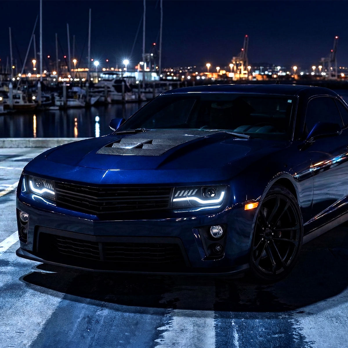 2010-2013 Chevrolet Camaro 5th Gen Projector Headlights w/ Switchback LED DRL (Matte Black Housing / Clear Lens)