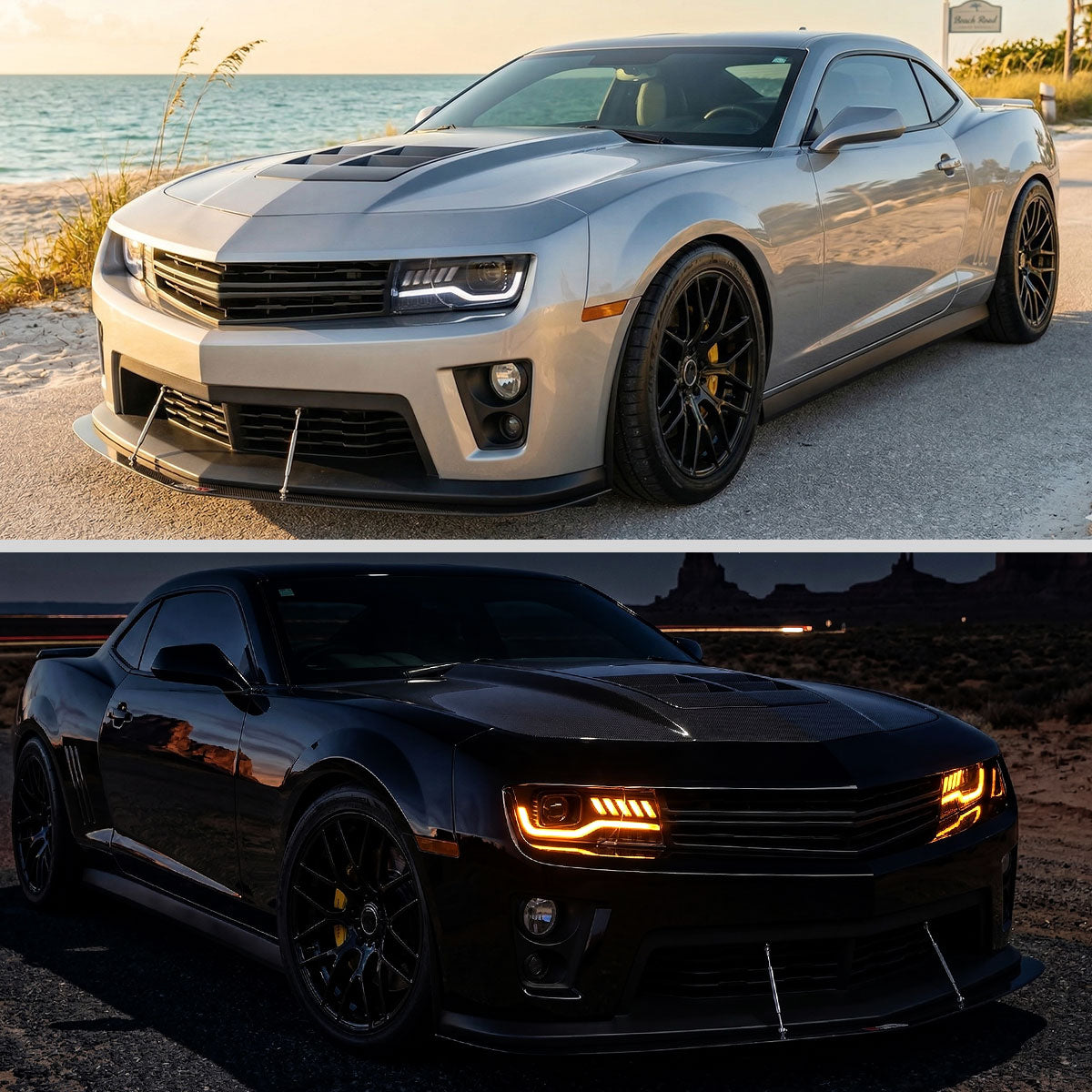 2010-2013 Chevrolet Camaro 5th Gen Projector Headlights w/ Switchback LED DRL (Matte Black Housing / Clear Lens)
