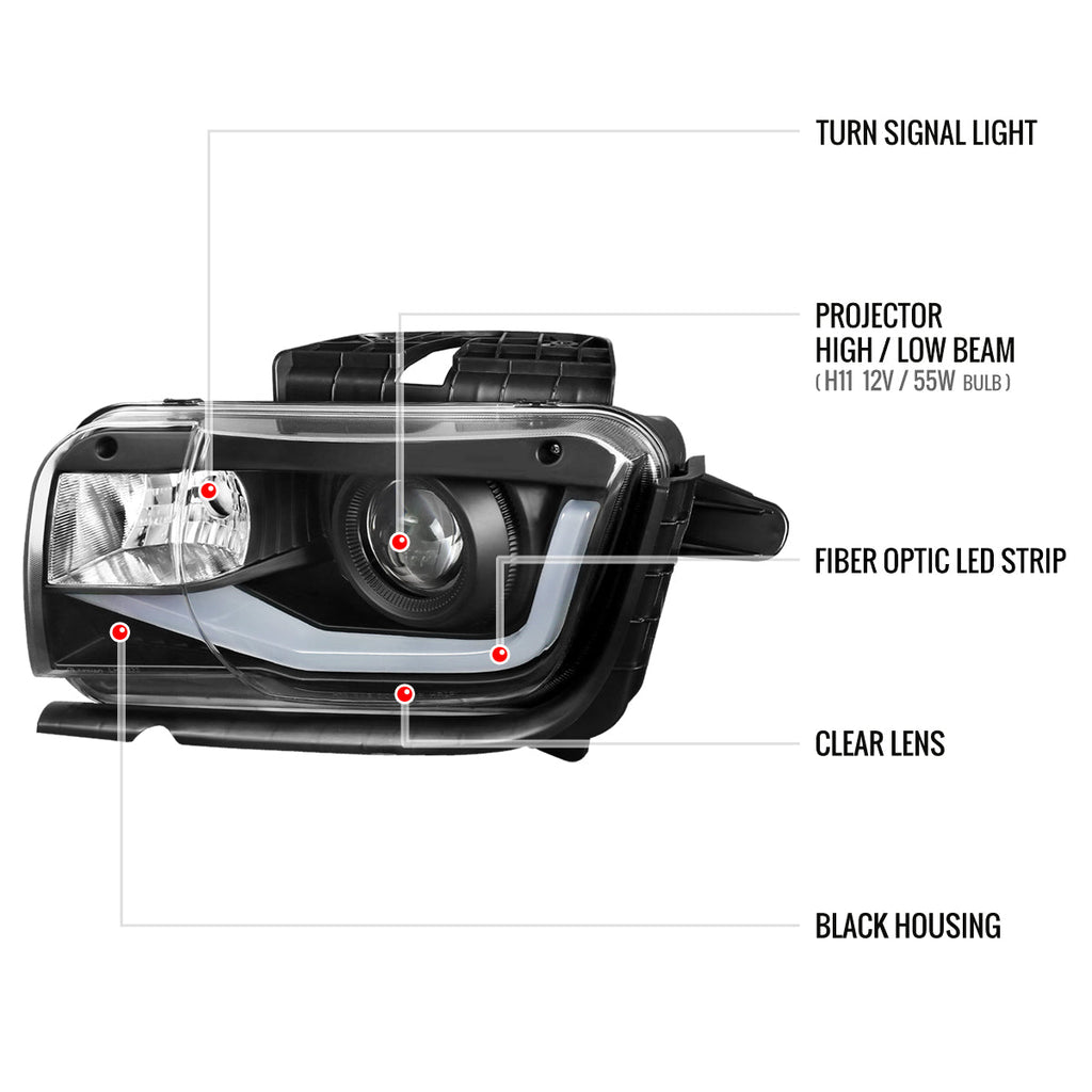 2010-2013 Chevrolet Camaro 5th Gen LED Bar Projector Headlights (Matte Black Housing / Clear Lens)