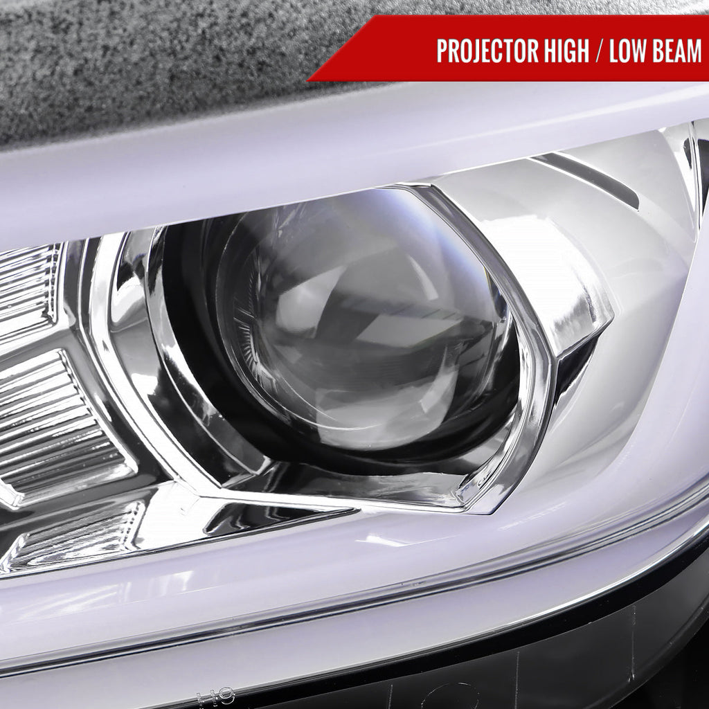 2014-2015 Chevrolet Camaro 5th Gen LED Strip Projector Headlights w/ Sequential Turn Signal Lights (Chrome Housing / Clear Lens)