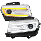 2014-2015 Chevrolet Camaro 5th Gen LED Strip Projector Headlights w/ Sequential Turn Signal Lights (Chrome Housing / Clear Lens)
