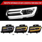 2014-2015 Chevrolet Camaro 5th Gen LED Strip Projector Headlights w/ Sequential Turn Signal Lights (Glossy Black Housing / Clear Lens)