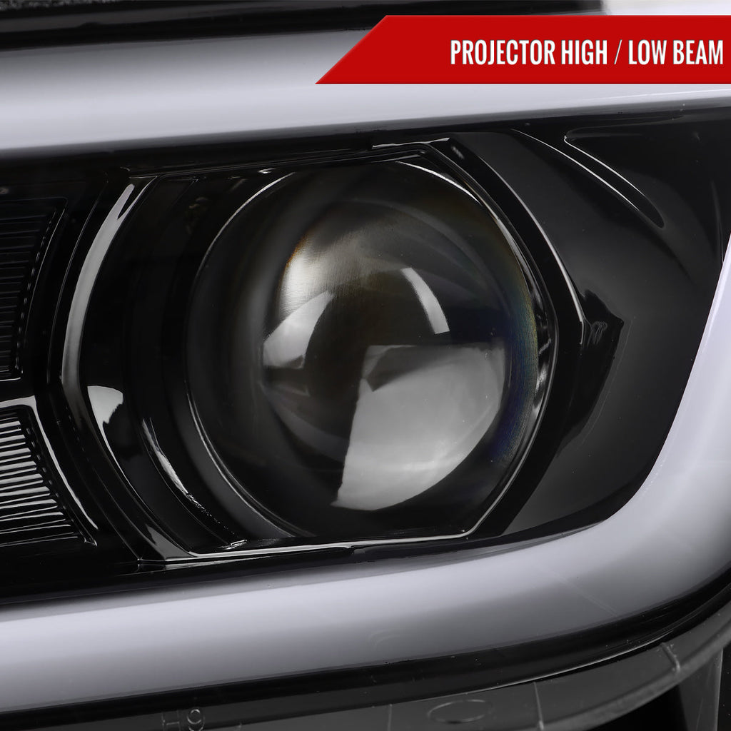 2014-2015 Chevrolet Camaro 5th Gen LED Strip Projector Headlights w/ Sequential Turn Signal Lights (Glossy Black Housing / Clear Lens)