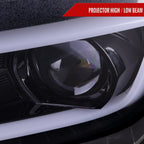 2014-2015 Chevrolet Camaro 5th Gen LED Strip Projector Headlights w/ Sequential Turn Signal Lights (Glossy Black Housing / Smoked Lens)