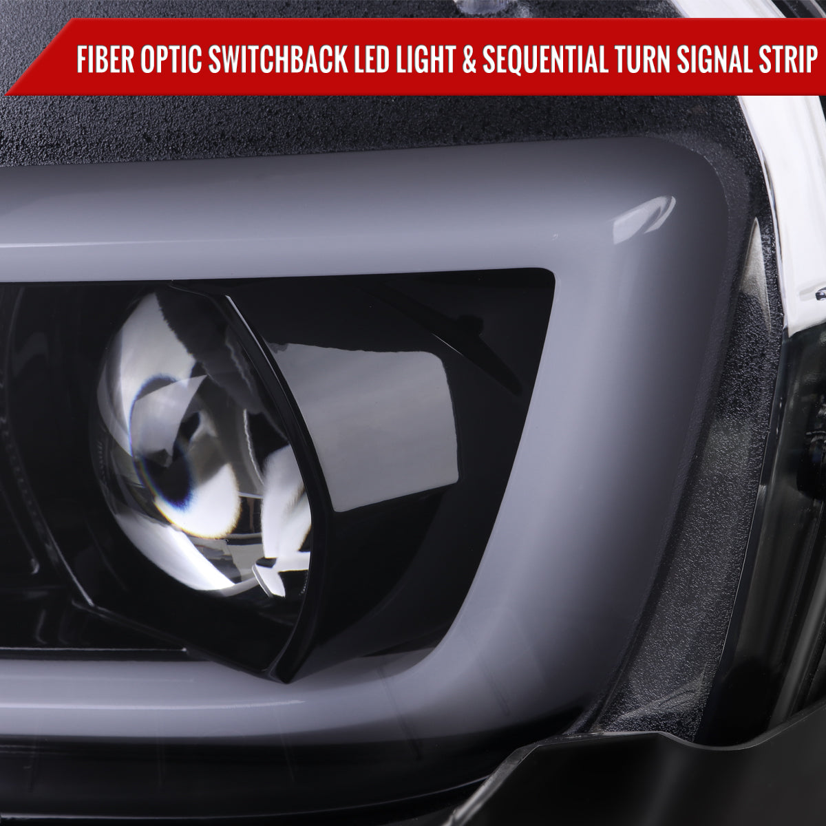 2014-2015 Chevrolet Camaro 5th Gen LED Strip Projector Headlights w/ Sequential Turn Signal Lights (Glossy Black Housing / Smoked Lens)