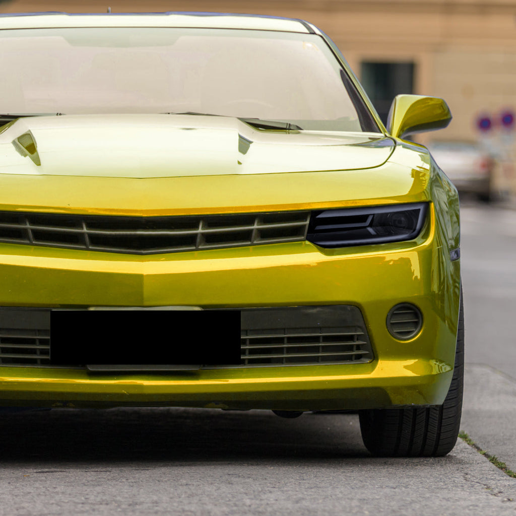 2014-2015 Chevrolet Camaro 5th Gen LED Strip Projector Headlights w/ Sequential Turn Signal Lights (Glossy Black Housing / Smoked Lens)