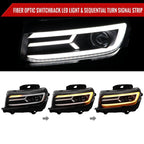 2014-2015 Chevrolet Camaro 5th Gen LED Strip Projector Headlights w/ Sequential Turn Signal Lights (Matte Black Housing / Clear Lens)