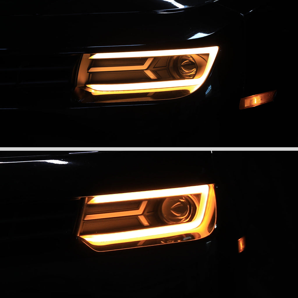 2014-2015 Chevrolet Camaro 5th Gen LED Strip Projector Headlights w/ Sequential Turn Signal Lights (Matte Black Housing / Clear Lens)