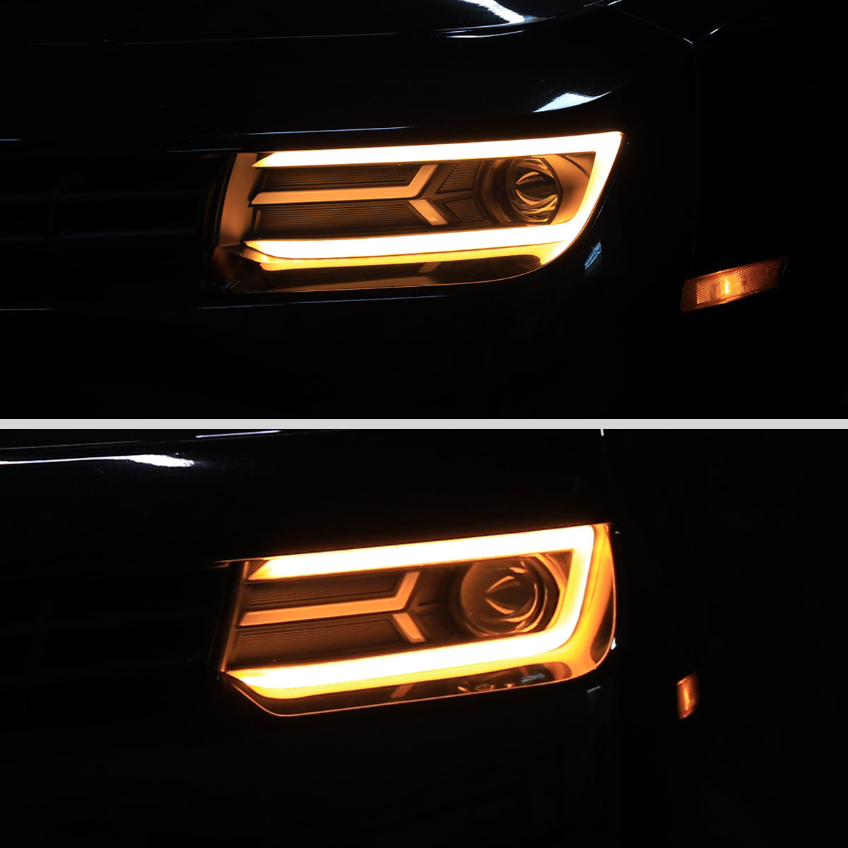 2014-2015 Chevrolet Camaro 5th Gen LED Strip Projector Headlights w/ Sequential Turn Signal Lights (Matte Black Housing / Clear Lens)