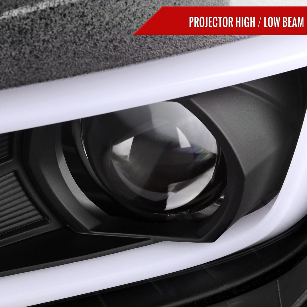2014-2015 Chevrolet Camaro 5th Gen LED Strip Projector Headlights w/ Sequential Turn Signal Lights (Matte Black Housing / Clear Lens)