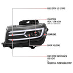 2014-2015 Chevrolet Camaro 5th Gen LED Strip Projector Headlights w/ Sequential Turn Signal Lights (Matte Black Housing / Clear Lens)