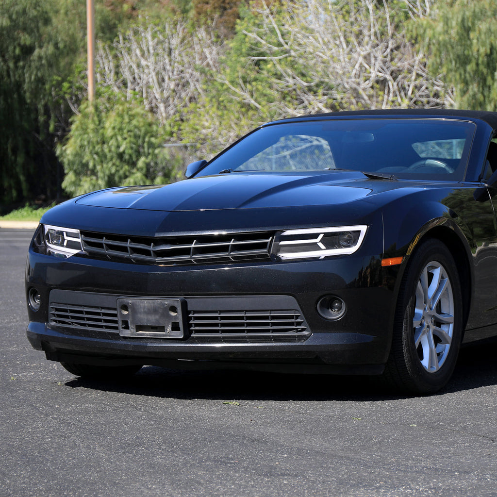 2014-2015 Chevrolet Camaro 5th Gen LED Strip Projector Headlights w/ Sequential Turn Signal Lights (Matte Black Housing / Clear Lens)