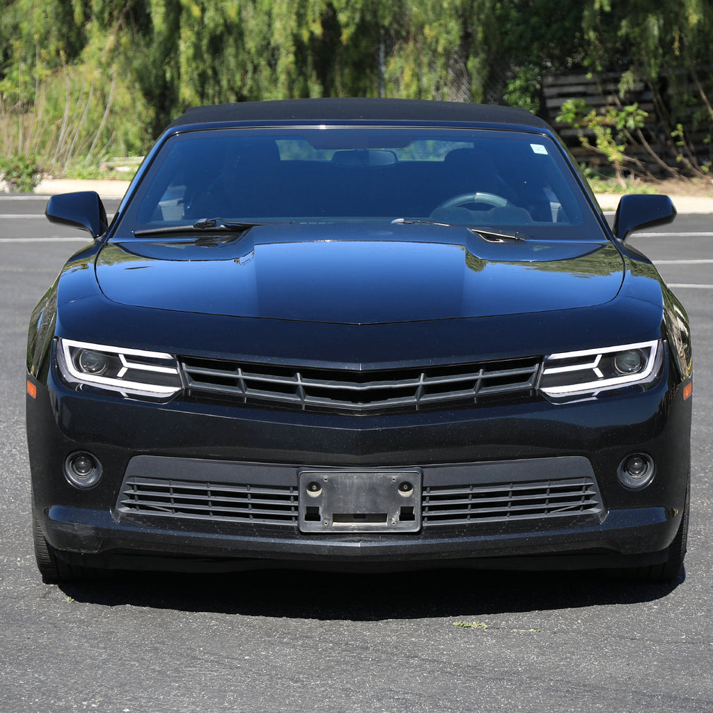 2014-2015 Chevrolet Camaro 5th Gen LED Strip Projector Headlights w/ Sequential Turn Signal Lights (Matte Black Housing / Clear Lens)