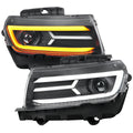 2014-2015 Chevrolet Camaro 5th Gen LED Strip Projector Headlights w/ Sequential Turn Signal Lights (Matte Black Housing / Clear Lens)