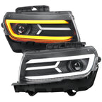 2014-2015 Chevrolet Camaro 5th Gen LED Strip Projector Headlights w/ Sequential Turn Signal Lights (Matte Black Housing / Clear Lens)