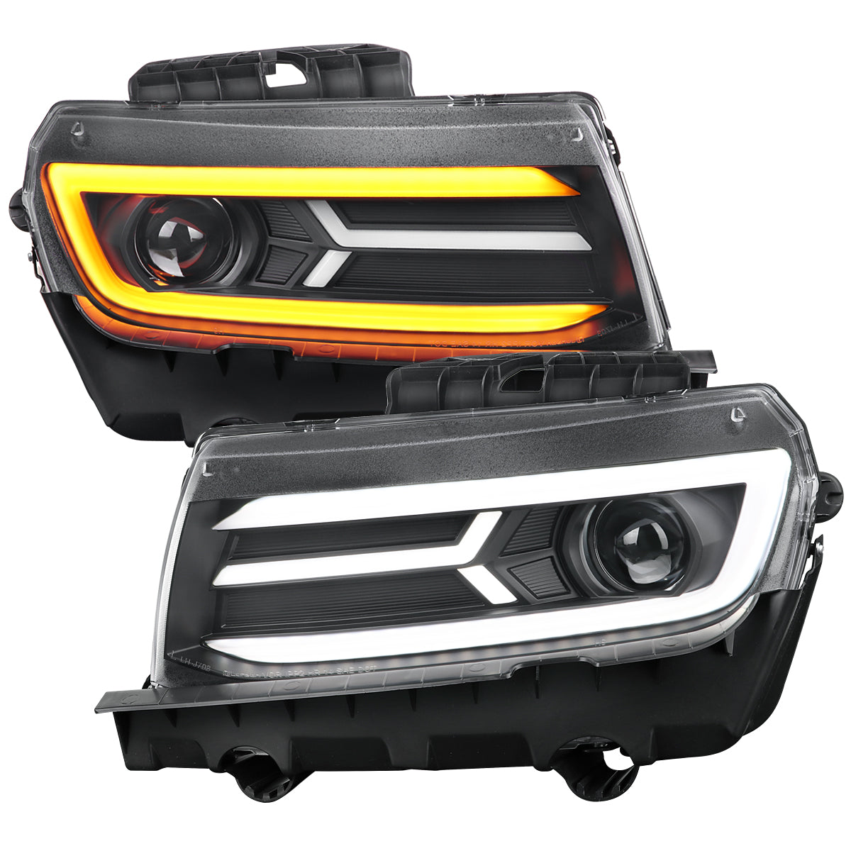 2014-2015 Chevrolet Camaro 5th Gen LED Strip Projector Headlights w/ Sequential Turn Signal Lights (Matte Black Housing / Clear Lens)
