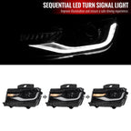 2014-2015 Chevrolet Camaro 5th Gen LED Strip D2H Xenon Projector Headlights w/ Sequential Turn Signal Lights (Black Housing / Clear Lens)