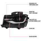 2014-2015 Chevrolet Camaro 5th Gen LED Strip D2H Xenon Projector Headlights w/ Sequential Turn Signal Lights (Black Housing / Clear Lens)